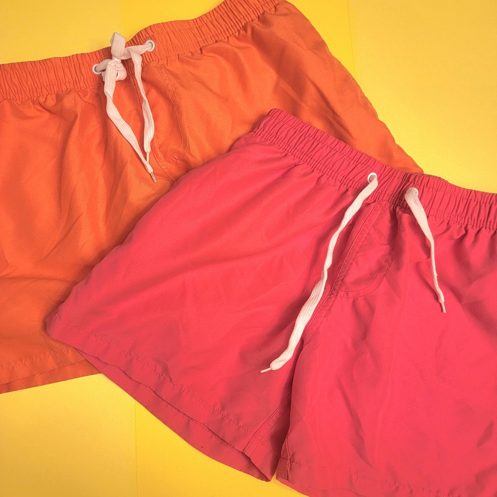 Women’s Casual Drawstring Swim Shorts - Pink & Orange